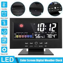 Desk Digital Alarm Clock Snooze Calendar Temperature Humidity Lcd Color ... - £19.17 GBP