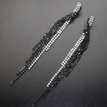 JZTOP Black Crystal Tassel Drop Earrings For Woman  Rhinestone Long Wedding Dang - £10.58 GBP