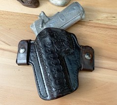 Custom Maker LH OWB Tooled Black &amp; Dark Brown Leather Holster fits 1911 ... - $119.90