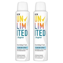 Degree Unlimited Antiperspirant Deodorant Dry Spray Clean 2 Count Long-Lasting S - £32.86 GBP