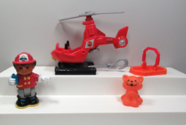 Fisher Price Little People Firefighter rescue red helicopter orange cat lot - $13.36