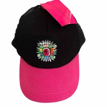 Betsey Johnson Pink Black Bejeweled Snapback Hat NWT Adjustable - £26.08 GBP