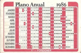 ⭕VTG card pocket calendar 1986 FOREIGNER Portugal group music singer - $6.37 CAD