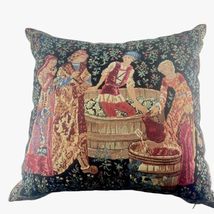 Belgian Tapestry Pillow The Wine Press III Medieval Grape Harvest 18x18&quot; - £46.21 GBP