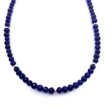 Women&#39;s Bead Necklace Natural Lapis Lazuli 5 mm Sterling Silver 925 Handmade - £81.26 GBP