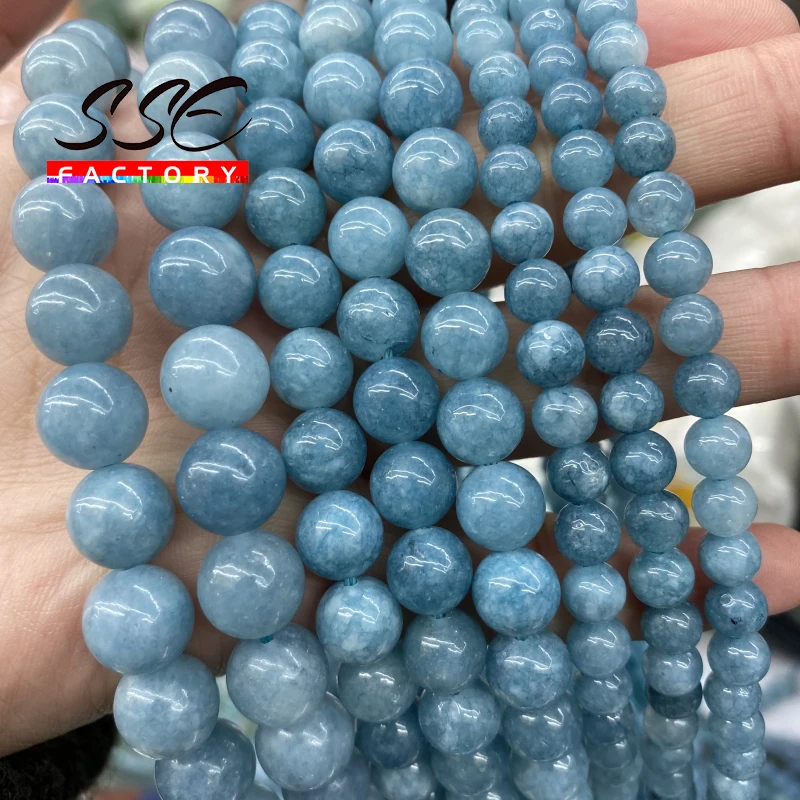 Natural Gem Blue Chalcedony Aquamarines Angelite Beads Stone Round Loose... - £8.04 GBP+