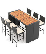 7 Pieces Patio Rattan Bar Set with Seat Cushions for Porch Yard Garden - $10,507.16 MXN