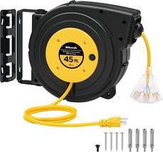Retractable Extension Cord Reel, 45 Ft Heavy Duty Power Cord,, Yellow Y4... - £81.01 GBP