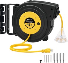 Retractable Extension Cord Reel, 45 Ft Heavy Duty Power Cord,, Yellow Y4... - £80.80 GBP