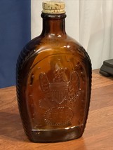 1976 Vintage Log Cabin Syrup Bottle Bicentennial Amber Glass 1776 Eagle - $7.69