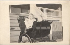 Baby in Lovely Antique Pram Carriage Stroller RPPC  c1908 Postcard U5 - $4.95