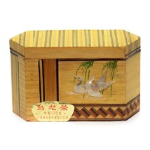  Asian Wood Bamboo Inlay Marquetry Mother Of Pear Swam Trinket Box Vintage - $14.82