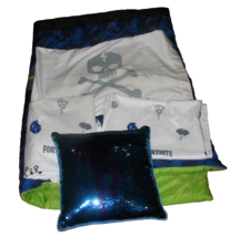 Fortnite 5 Piece Bedding Set Twin Comforter Sheets Pillowcase Sequin Pillow - £27.07 GBP