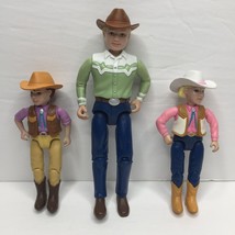 Vintage 2001 Fisher Price Western Cowboy Family Dolls Dad Girl Boy - £23.58 GBP