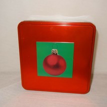 Christmas Ornament Tin Box Storage Square Metal 6&quot; Empty Gift Red Green  - £7.98 GBP