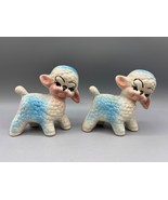Vtg Set of 2 Ceramic Blue White Lamb Figurines Pair Nursery Decor Baby - $291.89 MXN