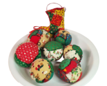 Handmade Patch Quilted Christmas Balls Filler Ornaments Stocking Vtg Han... - $24.70