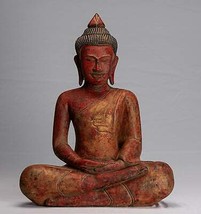 Antico Khmer Stile Se Asia Seduta Legno Meditazione Buddha Statua - 51cm/50.8cm - £591.55 GBP