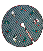 vtg Plaid Christmas Tree Skirt With Snowman, hearts, stars buttons Appliques 40&quot; - £23.32 GBP