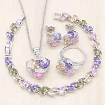 Multicolor Semi-precious Stones  925 Silver Wedding Jewelry Sets For Women Ring  - £17.24 GBP