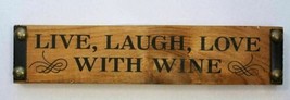 Live Laugh Love With Wine Wood Block Wall Sign Rectangular Metal Stud Accents - $15.83