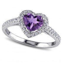 2Ct Heart Cut CZ Amethyst Halo Engagement Ring 14K White Gold Plated 925 - £88.60 GBP