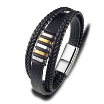 Charm Design Classic Men&#39;s Leather Bracelet 3 Colors Stainless Steel Magnet Bang - £9.91 GBP