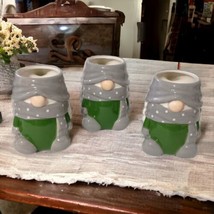 Pottery Barn Gnome Mug Set x 3 Ceramic Gnomette Holiday Gray Green Polka... - £74.29 GBP
