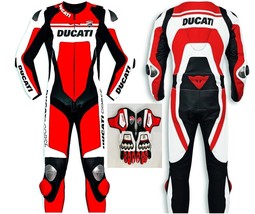 Custom Made  DUCATI Motorcycle Leather Suits Motorbike Racing Men Suit &amp; Gloves - £264.57 GBP