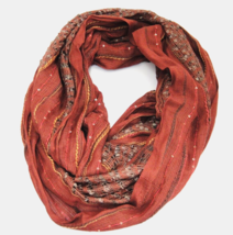Rust Gray Infinity Scarf with Sequins 19&quot; Wide x 31 (x2) Long - $14.84