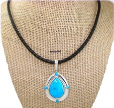 2/PC Carolyn Pollack Kingman Turquoise Enhancer+Leather Necklace Sterl QVC $354 - £147.88 GBP