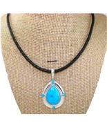 2/PC Carolyn Pollack Kingman Turquoise Enhancer+Leather Necklace Sterl Q... - £145.14 GBP