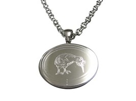 Silver Toned Oval Etched Kiwi Bird Pendant Necklace - £28.12 GBP