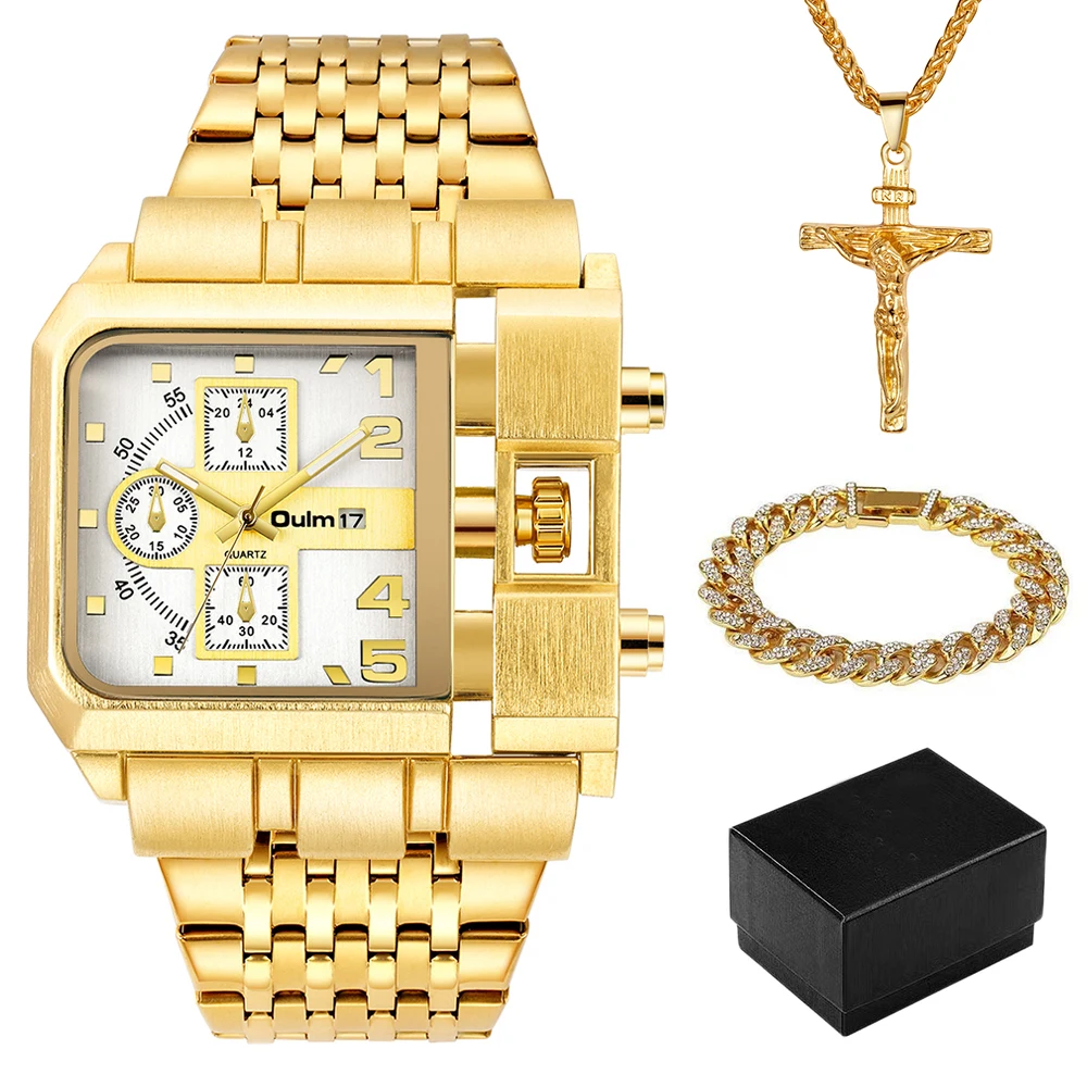 Auto Date Men Watch Square Gold Quartz Wrist Watch for Man Sports Multi-... - $72.55