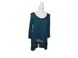 Olivia Sky Lace Pullover Tunic Blouse Womens Slate Blue 3/4 Sleeve Stret... - £13.72 GBP