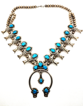 Native American CM Yazzie Turquoise &amp; Sterling Silver Squash Blossom Nec... - £1,243.53 GBP