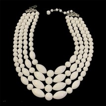Vintage Four Strand White Acrylic Beads Necklace W Hook Clasp 15 Inch - £27.89 GBP