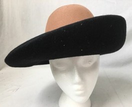 Vintage Adolfo Realities Wool Hat Wide Brim Asymmetrical in Iveys Round Box - $23.95