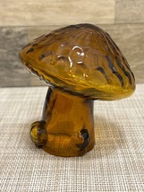 Amber Orange Art Glass Mushroom 4&quot; Figurine ~ Vintage Mcm! - £45.65 GBP