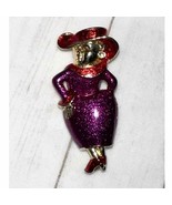Vintage Goldtone Red Hat Lady Brooch Pin Purple Enamel Unsigned - £10.11 GBP