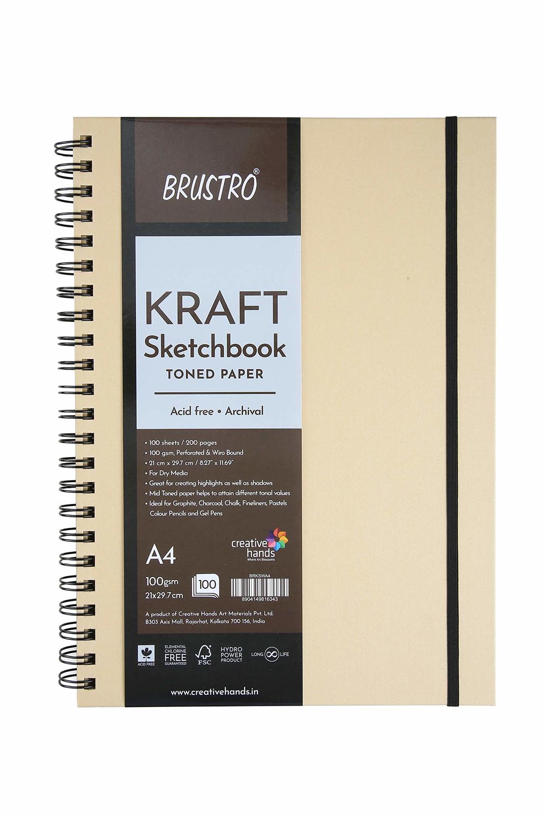 Brustro Toned Paper - Kraft Sketchbook, Wiro Bound, Size A4, 100GSM. (10... - $32.50