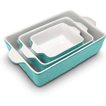 Rectangular Ceramic 3 Piece Nonstick Kitchen Bakeware Pan Set, Aqua - £71.84 GBP