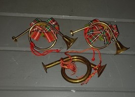 Lot of 3 Vintage Brass 5&quot; French Horn Christmas Ornament Decor - $10.00