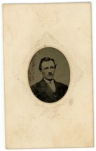 CIRCA 1860&#39;S Paper Framed Hand Tinted TINTYPE Rugged Handsome Man Mustache - £12.34 GBP