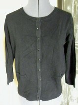 Women&#39;s Grace Elements Full Snap 3/4 Sleeves Black Sweater Size S - £8.17 GBP