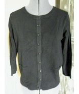 Women&#39;s Grace Elements Full Snap 3/4 Sleeves Black Sweater Size S - £8.32 GBP