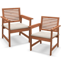 Set of 2 Patio Solid Wood Dining Chairs with Cushions and Slatted Seat -... - €156,08 EUR