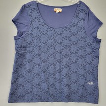 Mudd Womens Shirt Size XL Blue Navy Sparkle Lace Scoop Neck Short Cap Sleeves - £7.77 GBP