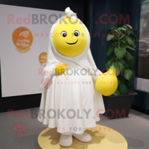 White Lemon mascot costume character dressed with a Skirt and Shawl pins - £1,015.94 GBP