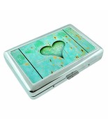 Rustic Green Heart Em1 Hip Silver Cigarette Case Id Holder Metal Wallet 4" X 2.7 - $7.95